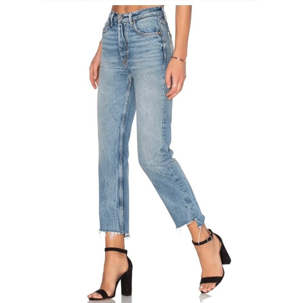 GRLFRND Helena Step Hem Distressed Jeans in size 32
